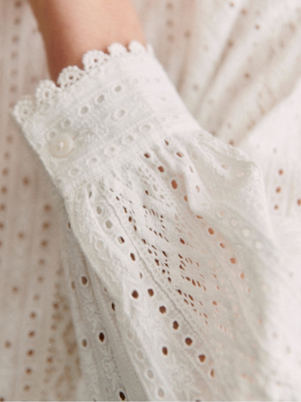 SEZANE Marinette Eyelet Button Down Shirt White Exru - NWOT, 36 / Small / 4 - Picture 4 of 16